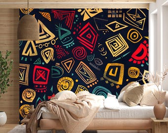 エスニックアフリカンデザイン 剥がせる壁紙、壁画、剥がして貼る大型