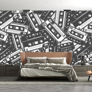 Retro Audio Cassette Wallpaper Old Audio Cassette Wall Mural Textured Peel and Stick Vintage Cassette Mural Wall Nostalgic Art Bedroom