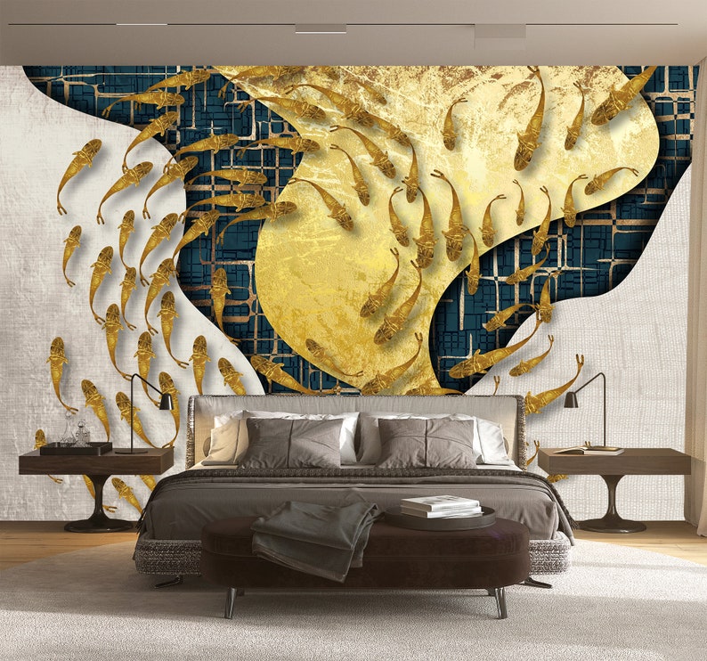 Koi Fish Wallpaper Print Japanese Style Wall Mural Peel and Stick Koi Fish Japanese Art Self