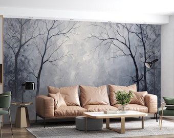 Moody bos muur muurschildering zwart donker landschap behang Peel and Stick print kunst imitatie verf Misty Woods muurschildering muur decor thuis slaapkamer
