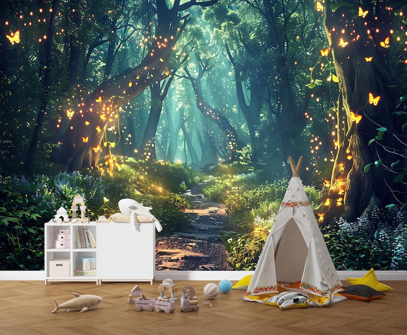 Magical Fairy Forest Wall Mural Peel and Stick Woodland Wallpaper With ...