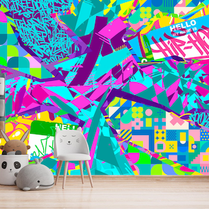Carta da parati murale con graffiti colorati, arte di strada, decorazione per sala giochi, sfondo musicale hip hop, carta da parati staccabile e adesiva per cameretta dei bambini, camera per adolescenti, club