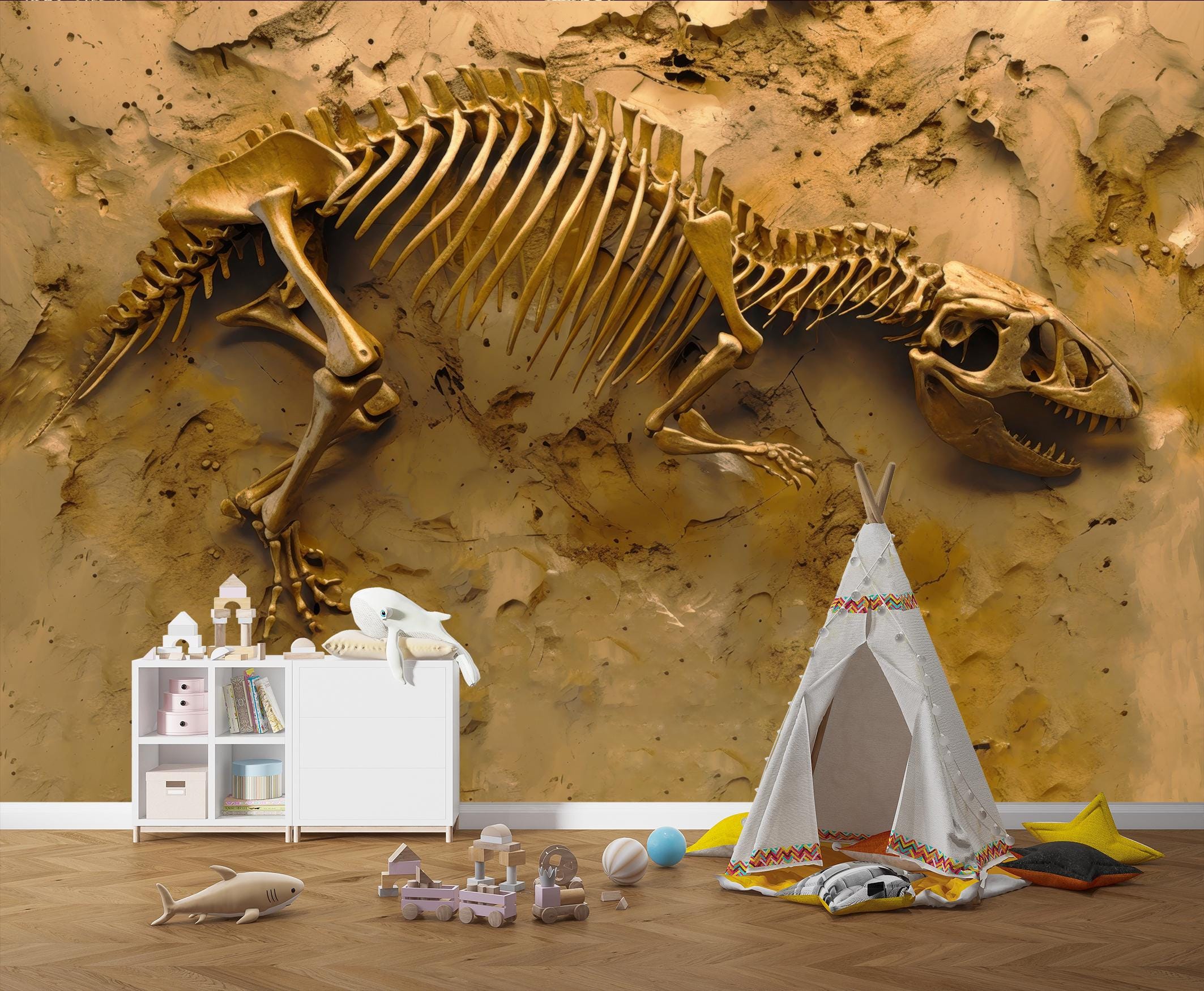 恐竜の化石 3D 壁紙壁画：先史時代の壁飾り（剥がして貼るタイプ 