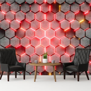 Beton-Rot-Hexagon-Tapete formt abstraktes Wandbild Druck Schälen und aufkleben Abnehmbare Wand Geometrische Tapete Spiel-Wandbild Spielzimmer