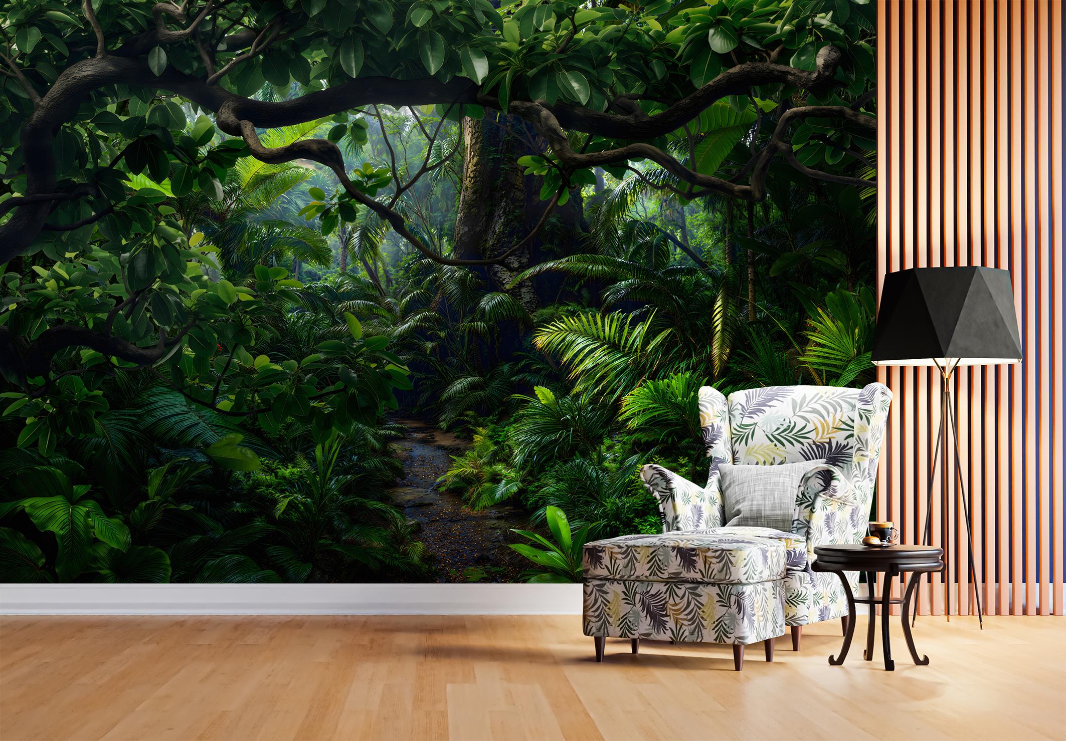 Tropical Jungle Forest Peel and Stick Mural , Rainforest Path Wall ...