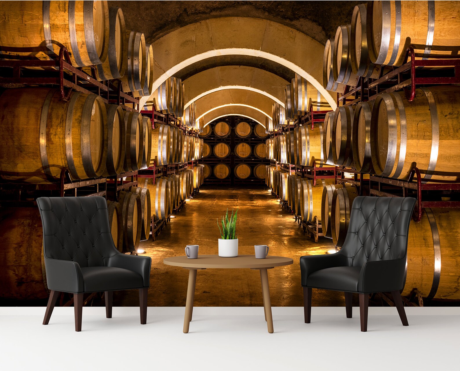 Wine Cellar Wall Mural Peel and Stick Wallpaper With Barrels Rustic ...