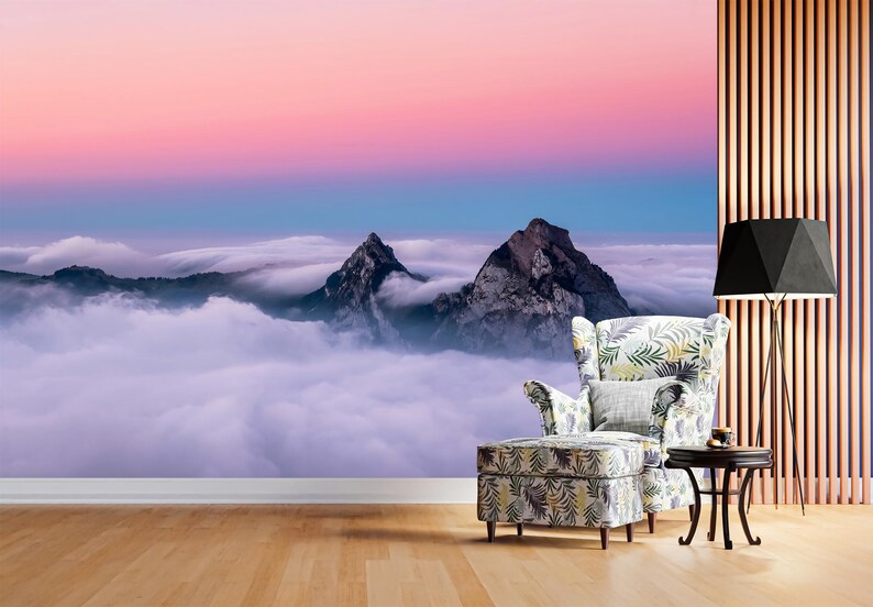 Mountain Landscape Wallpaper Mural – Scenic Nature Wall Art, Peel and ...