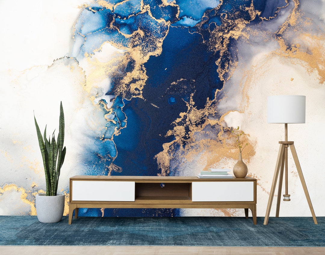 Blue Marble Wallpaper Abstract Wall Mural Abstract Print Peel and Stick
