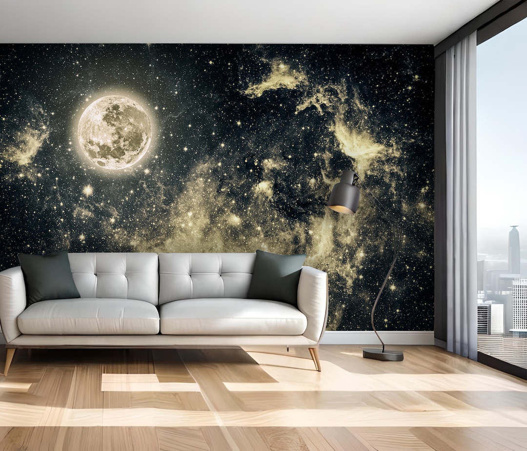 Moon With Stars Wall Mural Peel and Stick Print Self Adhesive - Etsy