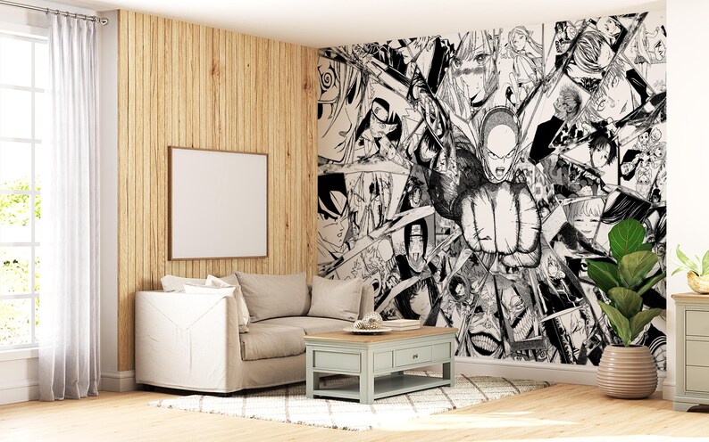 Vintage Anime Manga Collage Art Wallpaper Mural – Peel & Stick, Washable, Multicolor, Modern
