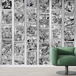 Supereroi Collage Murale da Parete Stacca e Attacca Vintage Pop Art Poster Stile Carta da Parati Camera da Letto Soggiorno Sala Giochi Adolescenti Geek Nursery Decor