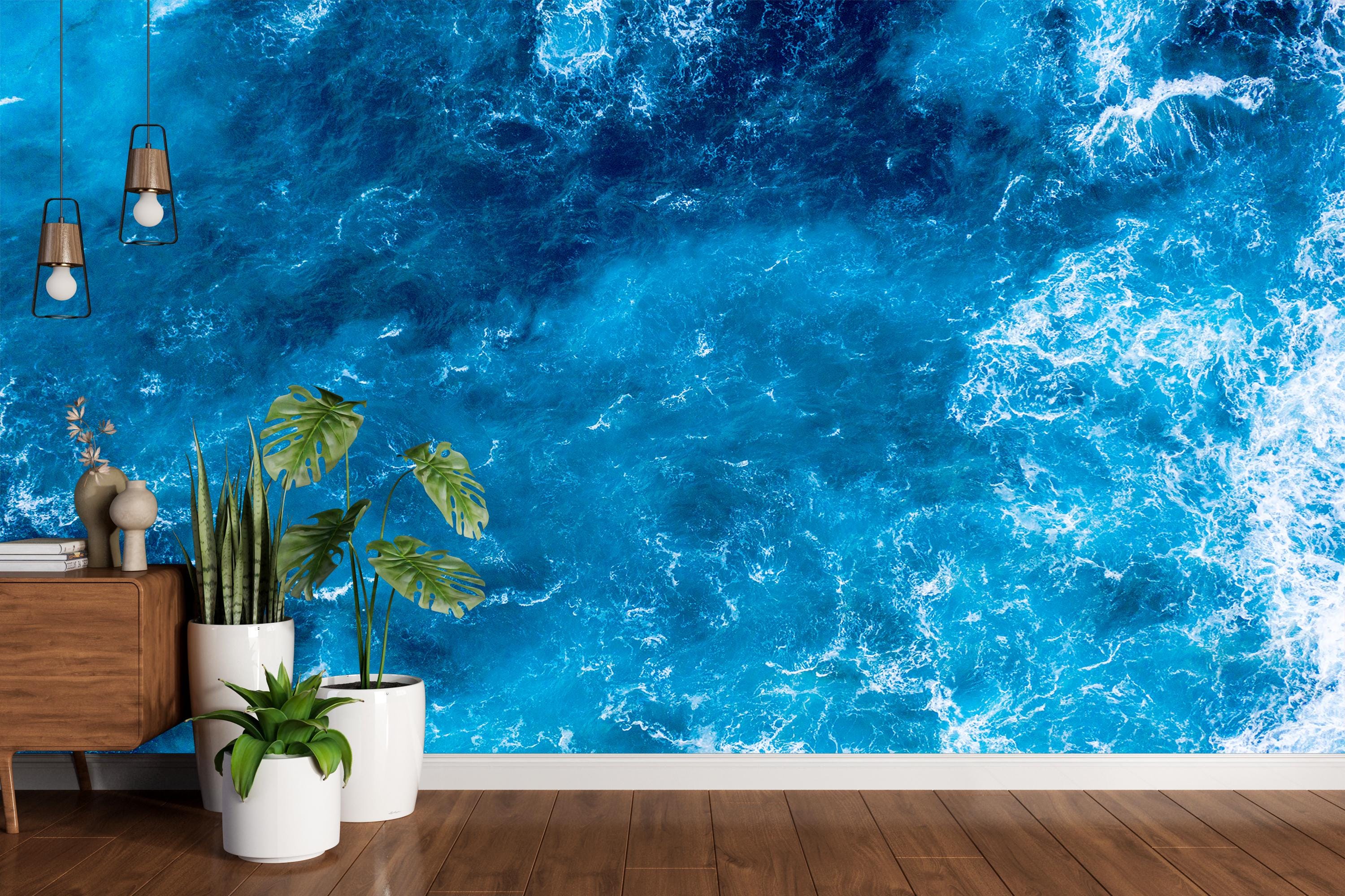 Ocean Wallpaper Crystal Blue Ocean Waves Wall Mural Vinyl Peel and ...