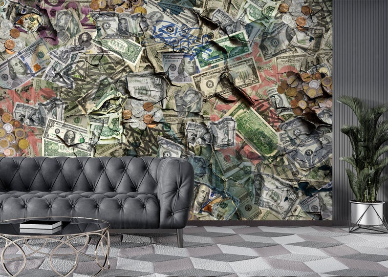 Dollars Collage Wallpaper Textured Peel and Stick Graffiti Etsy