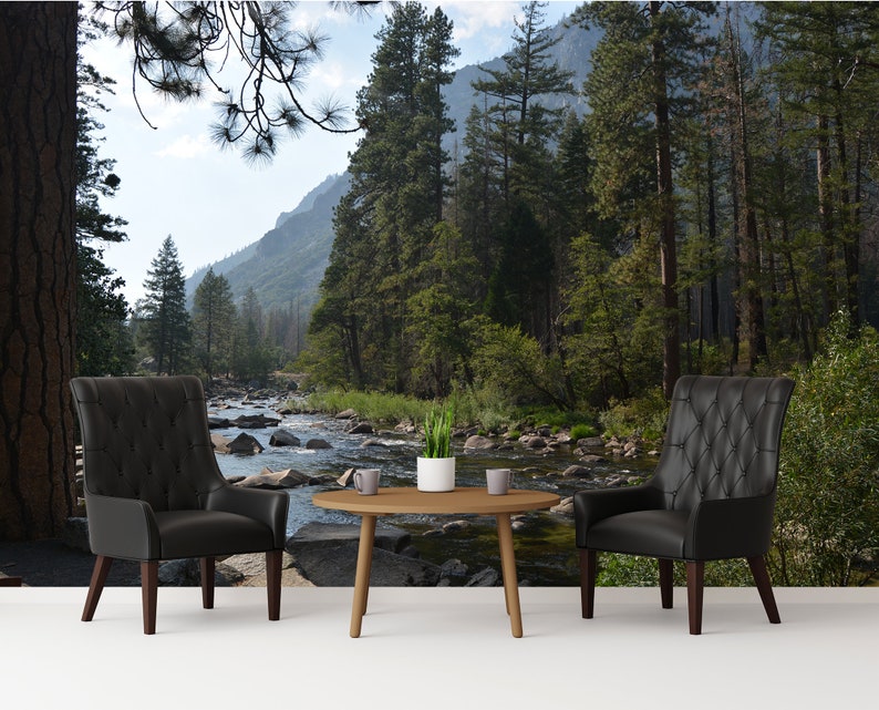 Forest Landscape Wallpaper Mural: Peel and Stick Mountain Lake Art - Etsy