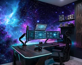 Cosmic Galaxy Wall Mural Peel and Stick, Nebula Universe Wallpaper, Space Wall Decor, Modern Office Wall Art, Non-Woven Wallpaper