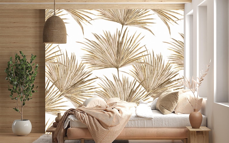 Boho Palm Leaf Wallpaper Mural, Peel and Stick Tropical Wall Decor - Etsy