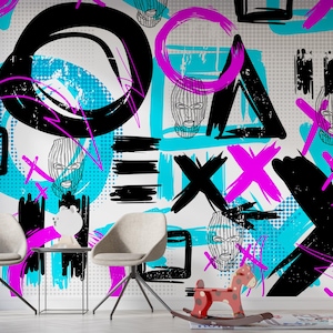 Carta da parati murale Graffiti Street Art Peel and Stick Teen Room Gaming Wall Background Urban Cool Wall Mural per bambini Camera da letto Sala giochi
