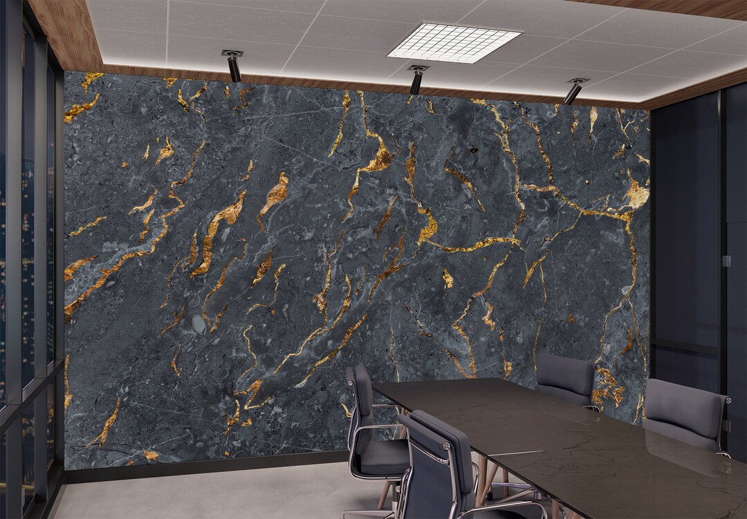 Black Gold Marble Wallpaper Abstract Wall Mural Abstract Print Peel and ...