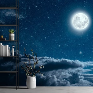 Wall Mural Night Sky With Stars and Clouds Wallpaper Peel and Stick