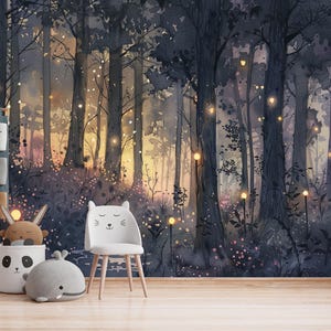 Magical Woodland Wallpaper Forest Mural Firefly Night Wallpaper Vinyl Forest Wall Mural Trees Nature Mural Bedroom Living Room Kids  Room