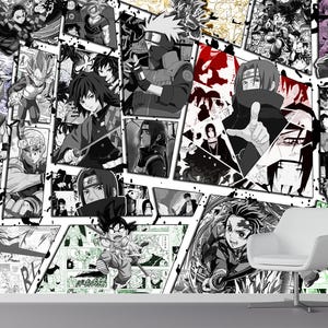 Japanese Anime Manga Collage Peel & Stick Wallpaper Comic Cartoon Line Art Gamer Wall Mural Bedroom Living Room Playroom Office Teen Room