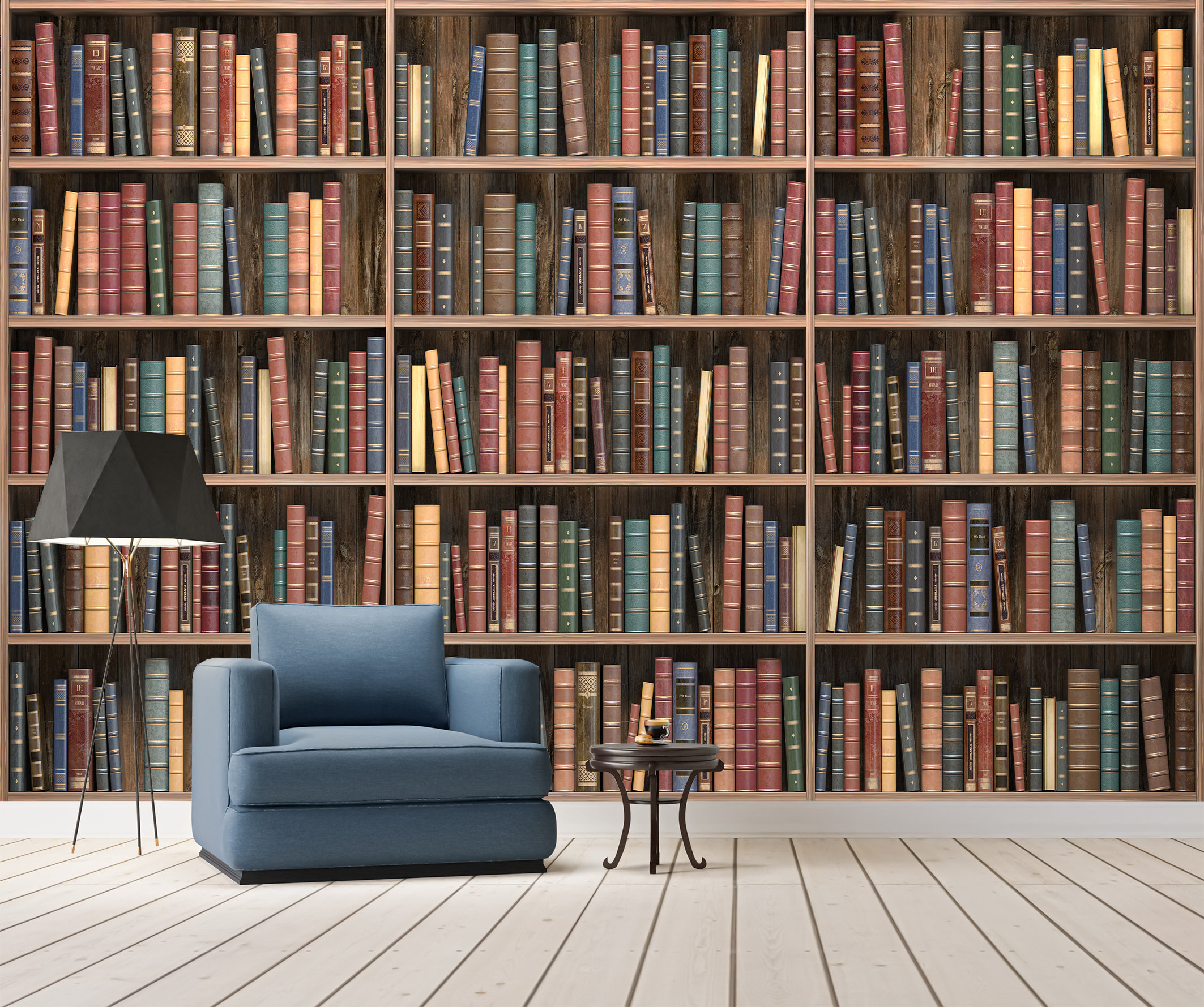 Bookshelf Wall Mural Wall Decor Bookcase Library Wall Art Peel Etsy