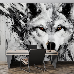 White Wolf Vinyl Wallpaper Print Vinyl Peel And Stick Abstract Wolf Wall Art Mural Wild Nature Wallpaper Custom Size Mural Wall Art Decor