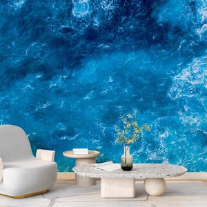 Meeres-Tapete Kristallblaue Meereswellen Wandbild Vinyl Schälen und aufkleben Tiefseekunst Selbstklebende Druck Wohnzimmer Schlafzimmer Wellen Wandbild