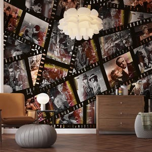 Classic Movie Icons Wallpaper Retro Cinema Stars Art Vinyl Peel & Stick Print Vintage Collage Famous Film Legends Wall Mural Bedroom Studio
