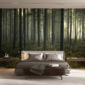 Tranquil Forest Wallpaper Peel and Stick Tree Wall Mural Natural Woodland Print Self Adhesive Mural for Bedroom Living Room Wall Background
