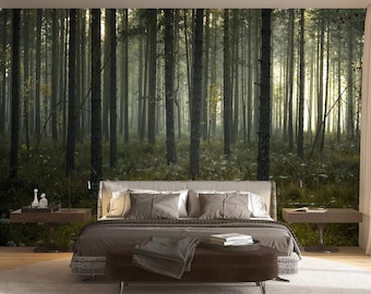Tranquil Forest Wallpaper Peel and Stick Tree Wall Mural Natural Woodland Print Self Adhesive Mural for Bedroom Living Room Wall Background