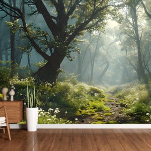 Woodland Forest Wallpaper Sunlight Trees Landscape Accent Wall Mural Decor Peel and Stick Nature Mural for Bedroom Living Room Hallway