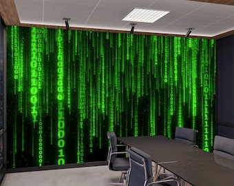 Matrix Code Wallpaper Mural - Green Digital Peel and Stick