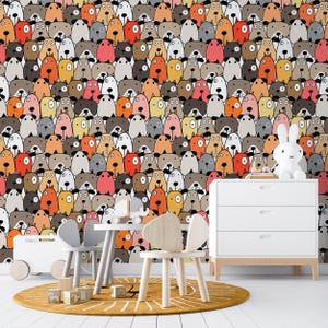 Cute Dogs Pattern Wallpaper Wall Mural Puppy Background Peel & Stick for Kids Room Nursery Playroom Animal Lovers Wallpaper Cozy Home Design