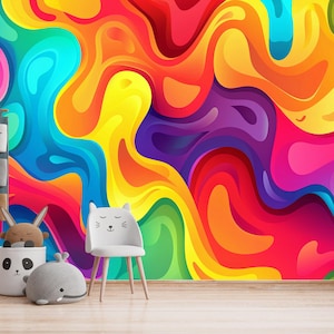 Carta da parati astratta colorata, murale moderno e rimovibile, murale artistico vibrante, carta da parati per camera da letto, soggiorno, sala giochi, cameretta per adolescenti, cameretta per bambini, carta da parati per bambini.