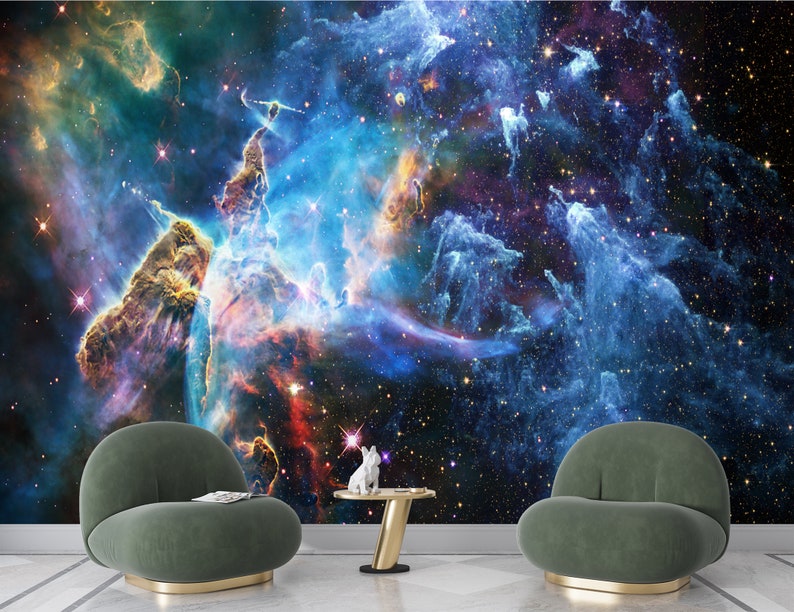 Stars in Space Mural Print Wallpaper Peel and Stick Nebula Wallpaper