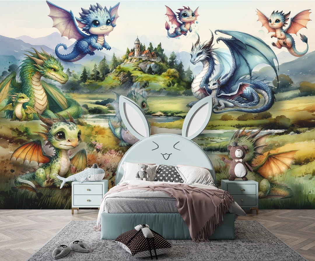Baby Dragons Wallpaper Kids Animals Wall Mural Peel and Stick Vinyl ...
