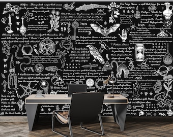 Gothic Alchemy Wallpaper Mural | Black, White, Retro Peel & Stick