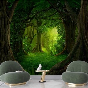 Tropical Jungles Wall Mural Forest Landscape Wallpaper Peel and Stick Print Art Self Adhesive Luxurious Mural Wall Decor Home Bedroom