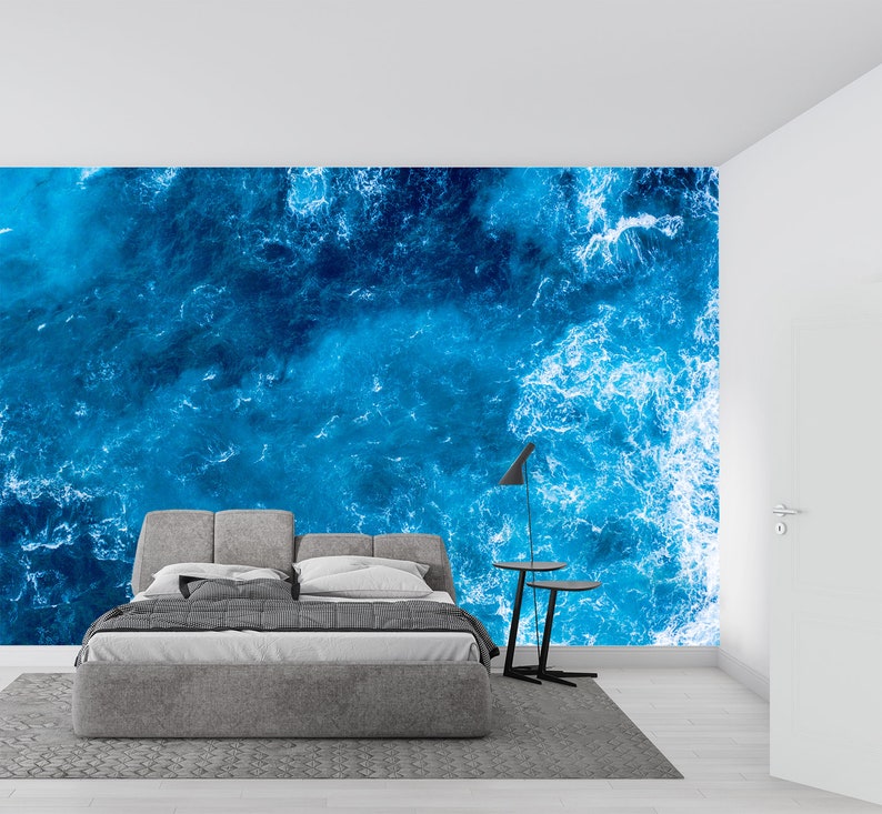 Ocean Wallpaper Crystal Blue Ocean Waves Wall Mural Textured Etsy