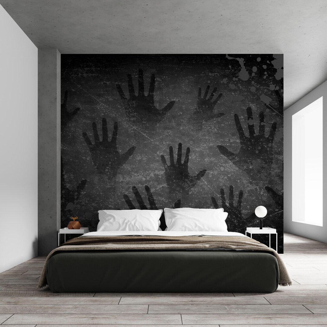 Horror Handprint Wall Mural Dark Grunge Wallpaper Halloween Horror Peel ...