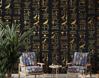 Papel pintado con jeroglíficos egipcios: decoración de pared estilo bohemio autoadhesiva