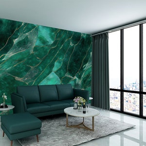 Green Marble Wallpaper | Abstract Art Self Adhesive Wall Mural Print Peel and Stick Modern Wall Art Decor Emerald Wallpaper Bedroom