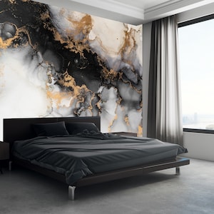 Marmor-Schwarz-Goldkunst-Tapete abstraktes Wandbild abstrakter Druck Schälen und aufkleben-Wand-Dekor-Kunst-Tapeten-Wandbild Schlafzimmer-Dekor-Hauptraum