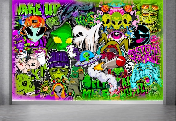 カラフルでファンキーな壁紙グラフィティ壁画アーバンストリートアート