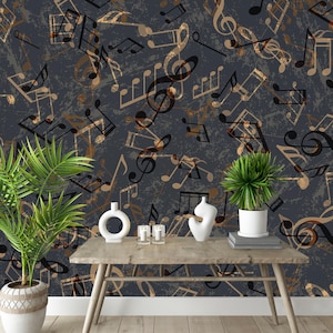 Musiknoten Vintage Tapete Noten Vinylwandbild Schälen und aufkleben Dunkle Musiknoten Moderne Wandbild Abstrakte Noten Schlafzimmer Tapete