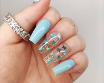 Blue Butterfly Nails Etsy Blue Butterfly Nails Etsy