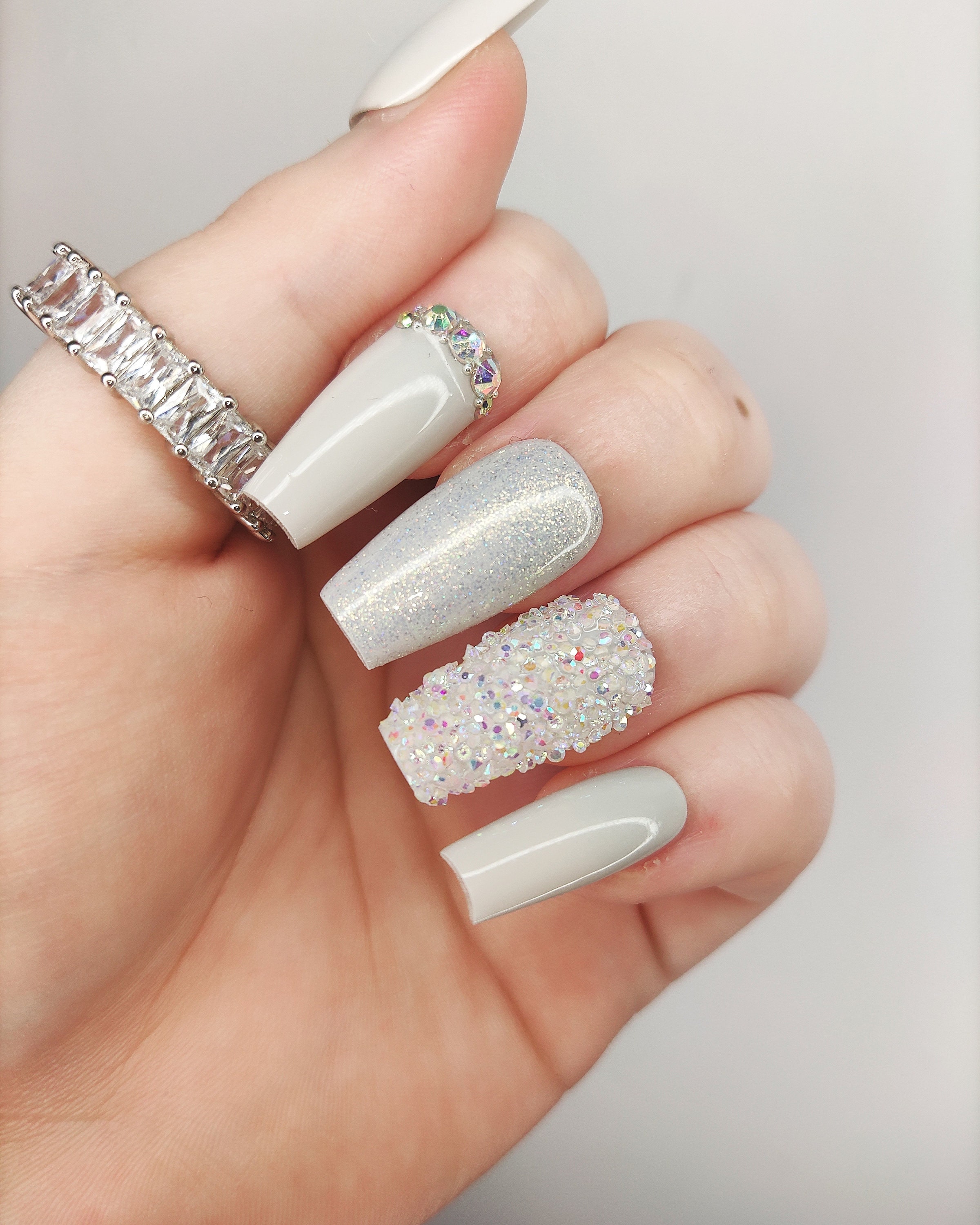 Light Grey Nails Etsy UK