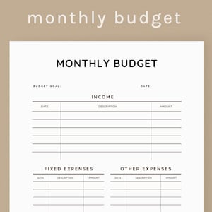 Printable Monthly Budget Planner | Minimalist Budget Sheet PDF | A4 A5 Letter Sizes | Finance Tracker | Instant Download