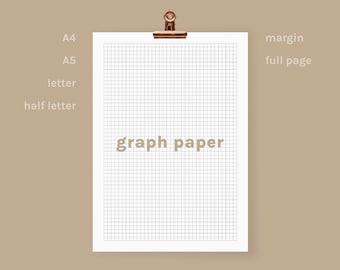 Printable graph paper, graph sheet, digital paper, journal template, PDF, A4, A5, letter